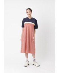 天竺×チェック ロゴワンポイント刺繍Tシャツワンピース