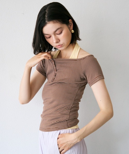 Trish（トリッシュ）の「スクエアヘンリーフレンチボーダーT（Tシャツ/カットソー・レディース・ブラウン/ホワイト・FREE）」の10枚目の写真