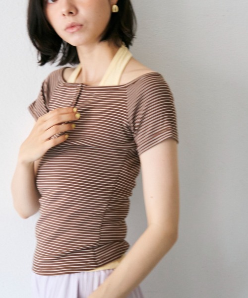 Trish（トリッシュ）の「スクエアヘンリーフレンチボーダーT（Tシャツ/カットソー・レディース・ブラウン/ホワイト・FREE）」の13枚目の写真