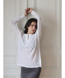 テンセルリネンヘンリーネックデッドTシャツ_ホワイト