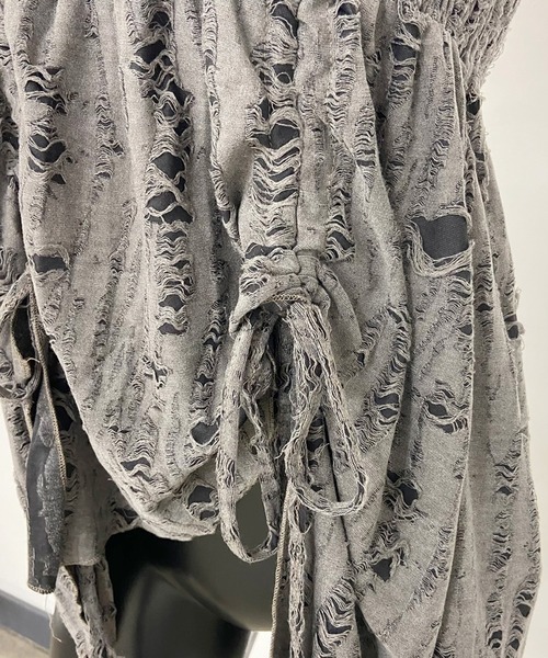 non-hedge(ノンヘッジ)の「ダメージドロストイレギュラーヘムキャミソール(Tシャツ/カットソー・レディース・アイボリー/ブラック/グレー/ベージュ・FREE)」の12枚目の写真