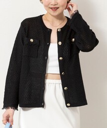 セール】ウォッシャブルラッセルリングカーデジャケット（ノーカラー