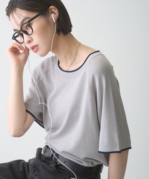 CIAOPANIC TYPY(チャオパニックティピー)の「【接触冷感/二の腕カバーも叶う◎】配色ラグラン半袖ニットTee(ニット/セーター・レディース・レッド/ブラウン/ホワイト/サックスブルー/ブラック/グレー・ONE SIZE)」の14枚目の写真