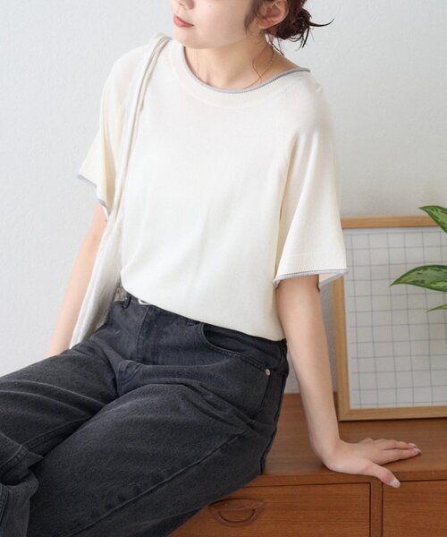 CIAOPANIC TYPY(チャオパニックティピー)の「【接触冷感/二の腕カバーも叶う◎】配色ラグラン半袖ニットTee(ニット/セーター・レディース・レッド/ブラウン/ホワイト/サックスブルー/ブラック/グレー・ONE SIZE)」の22枚目の写真
