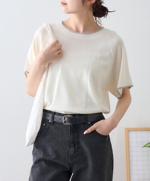 CIAOPANIC TYPY(チャオパニックティピー)の「【接触冷感/二の腕カバーも叶う◎】配色ラグラン半袖ニットTee(ニット/セーター・レディース・レッド/ブラウン/ホワイト/サックスブルー/ブラック/グレー・ONE SIZE)」の21枚目の写真