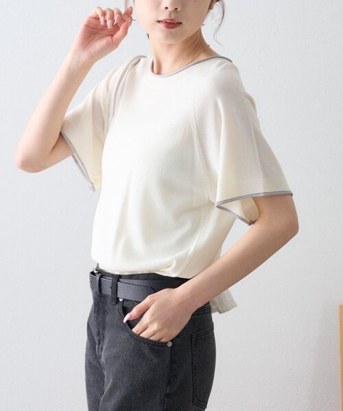 CIAOPANIC TYPY(チャオパニックティピー)の「【接触冷感/二の腕カバーも叶う◎】配色ラグラン半袖ニットTee(ニット/セーター・レディース・レッド/ブラウン/ホワイト/サックスブルー/ブラック/グレー・ONE SIZE)」の20枚目の写真