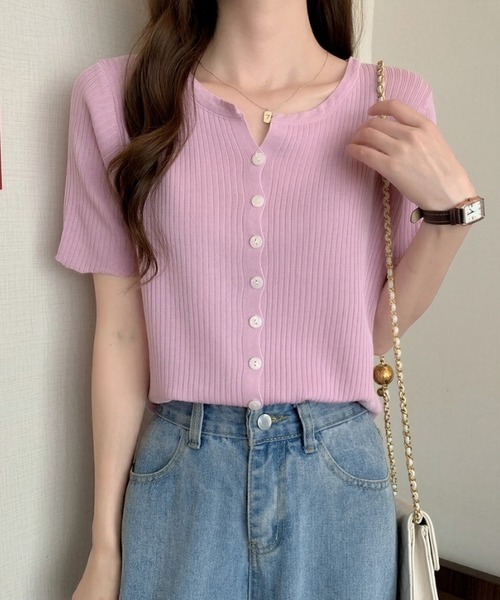 yuue' ( wear )(ユーイ)の「サマーニット半袖リブカーディガン(カーディガン/ボレロ・レディース・ブラック/ピンク/アイボリー/ホワイト・FREE)」の4枚目の写真
