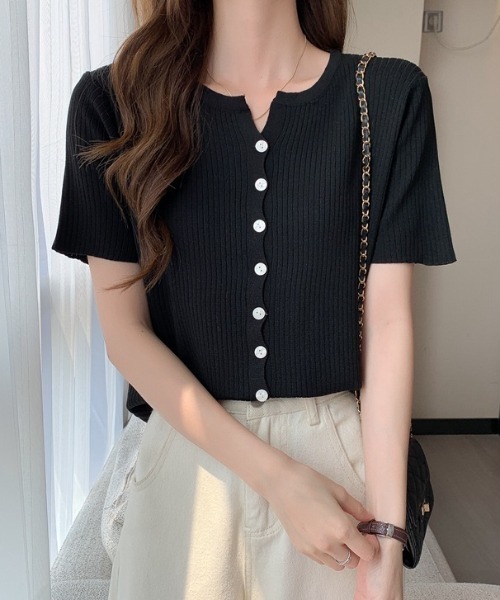 yuue' ( wear )(ユーイ)の「サマーニット半袖リブカーディガン(カーディガン/ボレロ・レディース・ブラック/ピンク/アイボリー/ホワイト・FREE)」の22枚目の写真