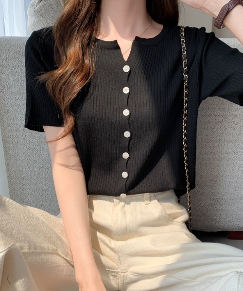 yuue' ( wear )(ユーイ)の「サマーニット半袖リブカーディガン(カーディガン/ボレロ・レディース・ブラック/ピンク/アイボリー/ホワイト・FREE)」の19枚目の写真