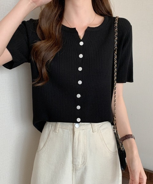 yuue' ( wear )(ユーイ)の「サマーニット半袖リブカーディガン(カーディガン/ボレロ・レディース・ブラック/ピンク/アイボリー/ホワイト・FREE)」の18枚目の写真
