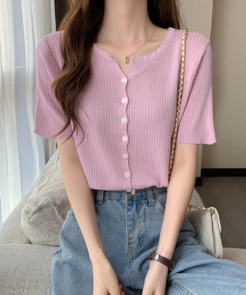yuue' ( wear )(ユーイ)の「サマーニット半袖リブカーディガン(カーディガン/ボレロ・レディース・ブラック/ピンク/アイボリー/ホワイト・FREE)」の14枚目の写真