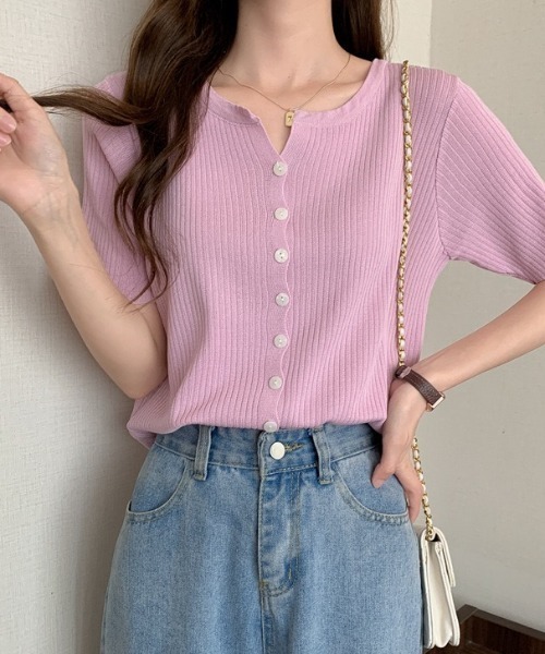 yuue' ( wear )(ユーイ)の「サマーニット半袖リブカーディガン(カーディガン/ボレロ・レディース・ブラック/ピンク/アイボリー/ホワイト・FREE)」の12枚目の写真