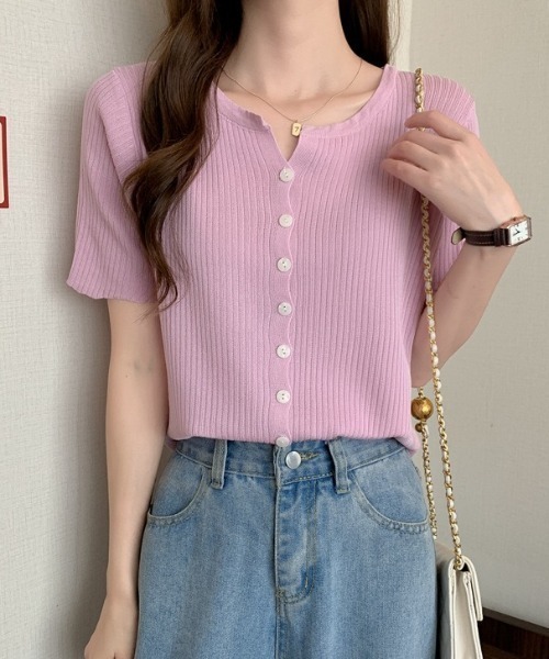 yuue' ( wear )(ユーイ)の「サマーニット半袖リブカーディガン(カーディガン/ボレロ・レディース・ブラック/ピンク/アイボリー/ホワイト・FREE)」の11枚目の写真