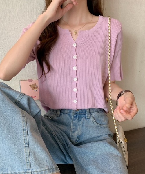yuue' ( wear )(ユーイ)の「サマーニット半袖リブカーディガン(カーディガン/ボレロ・レディース・ブラック/ピンク/アイボリー/ホワイト・FREE)」の9枚目の写真