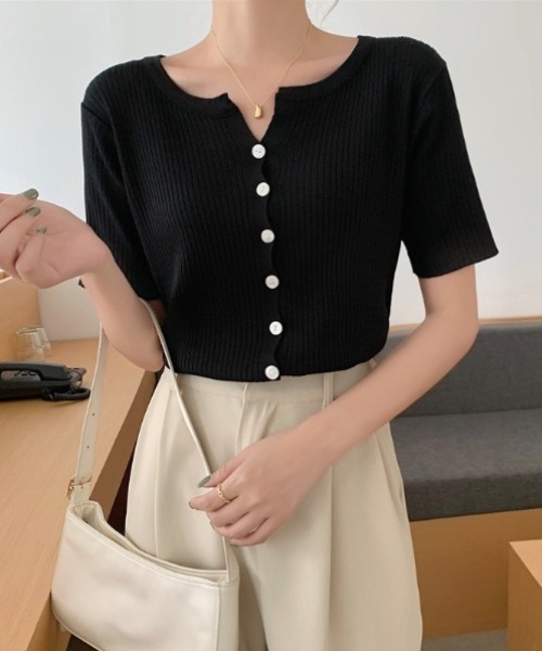 yuue' ( wear )(ユーイ)の「サマーニット半袖リブカーディガン(カーディガン/ボレロ・レディース・ブラック/ピンク/アイボリー/ホワイト・FREE)」の17枚目の写真