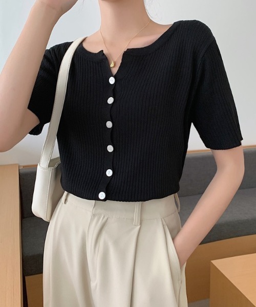 yuue' ( wear )(ユーイ)の「サマーニット半袖リブカーディガン(カーディガン/ボレロ・レディース・ブラック/ピンク/アイボリー/ホワイト・FREE)」の16枚目の写真