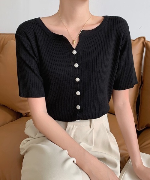 yuue' ( wear )(ユーイ)の「サマーニット半袖リブカーディガン(カーディガン/ボレロ・レディース・ブラック/ピンク/アイボリー/ホワイト・FREE)」の15枚目の写真