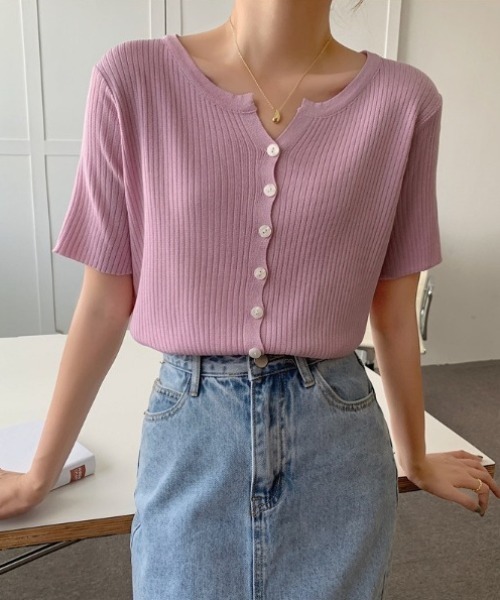 yuue' ( wear )(ユーイ)の「サマーニット半袖リブカーディガン(カーディガン/ボレロ・レディース・ブラック/ピンク/アイボリー/ホワイト・FREE)」の7枚目の写真