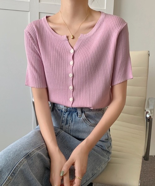 yuue' ( wear )(ユーイ)の「サマーニット半袖リブカーディガン(カーディガン/ボレロ・レディース・ブラック/ピンク/アイボリー/ホワイト・FREE)」の6枚目の写真