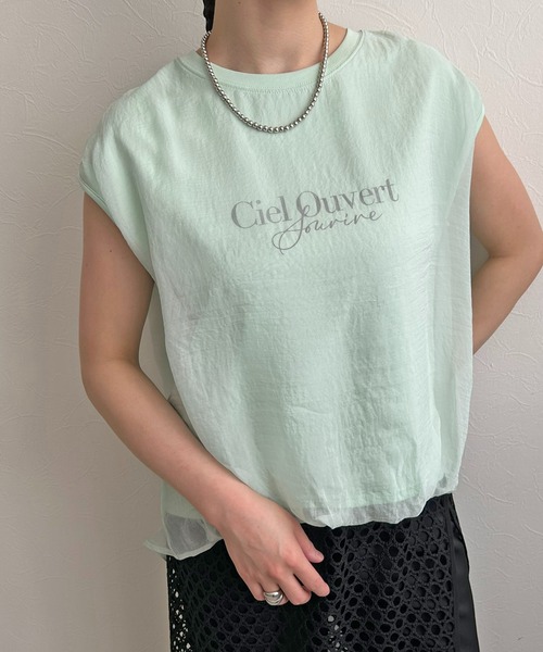 LHELBIE(レルビエ)の「シアーレイヤードロゴTシャツ(Tシャツ/カットソー・レディース・オフホワイト/ブラック/グリーン・M)」の1枚目の写真