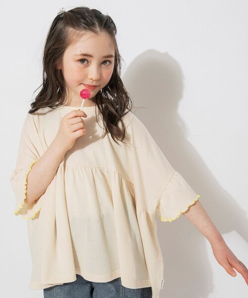EDWIN(エドウィン)の「【Ou? by EDWIN】ワイドシルエットTシャツ(Tシャツ/カットソー・キッズ・オレンジ/アイボリー・130/110/100/140/90/120/150)」の1枚目の写真
