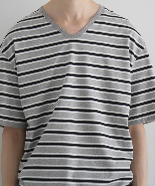 KAIKO(カイコー)の「KAIKO V neck border t-shirts(Tシャツ/カットソー・メンズ・レッド/サックスブルー・1/2)」の3枚目の写真