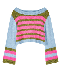 Color stripe cropped knit_pink