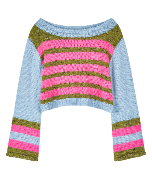 youthbath(ユースバース)の「Color stripe cropped knit_pink(ニット/セーター・レディース・その他・FREE)」の1枚目の写真