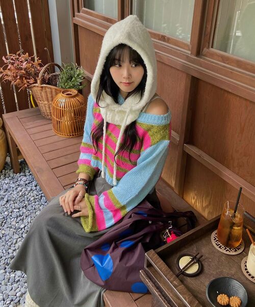 youthbath(ユースバース)の「Color stripe cropped knit_pink(ニット/セーター・レディース・その他・FREE)」の4枚目の写真