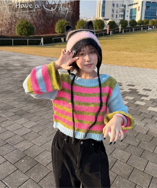 youthbath(ユースバース)の「Color stripe cropped knit_pink(ニット/セーター・レディース・その他・FREE)」の2枚目の写真