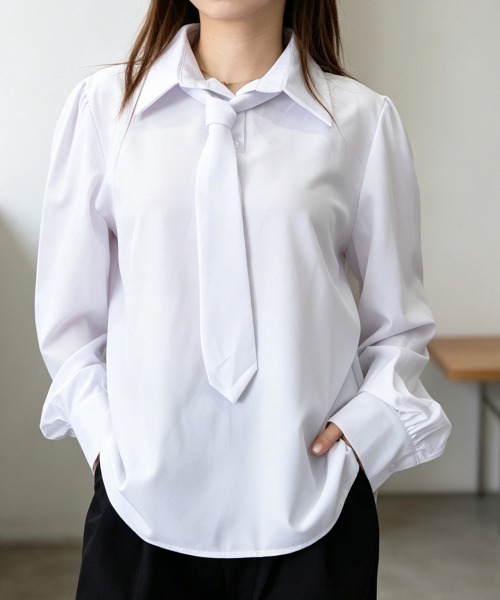Miniministore(ミニミニストア)の「ネクタイ付きシャツブラウスレディース長袖(シャツ/ブラウス・レディース・ベージュ/ブラック/ホワイト・L/M)」の19枚目の写真