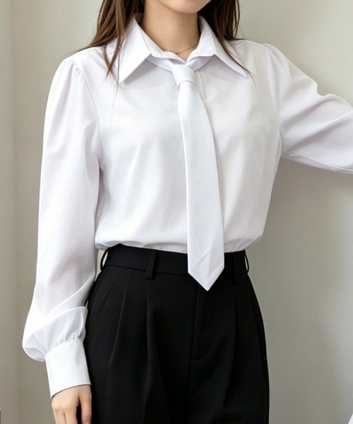 Miniministore(ミニミニストア)の「ネクタイ付きシャツブラウスレディース長袖(シャツ/ブラウス・レディース・ベージュ/ブラック/ホワイト・L/M)」の20枚目の写真