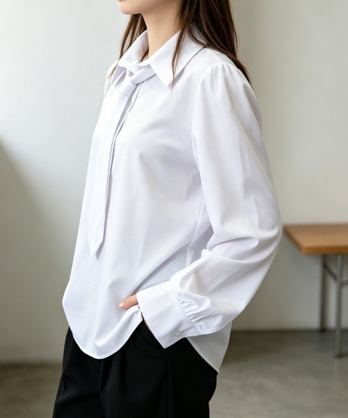 Miniministore(ミニミニストア)の「ネクタイ付きシャツブラウスレディース長袖(シャツ/ブラウス・レディース・ベージュ/ブラック/ホワイト・L/M)」の22枚目の写真