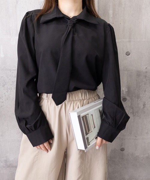 Miniministore(ミニミニストア)の「ネクタイ付きシャツブラウスレディース長袖(シャツ/ブラウス・レディース・ベージュ/ブラック/ホワイト・L/M)」の10枚目の写真