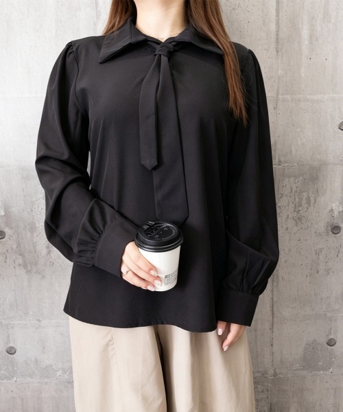Miniministore(ミニミニストア)の「ネクタイ付きシャツブラウスレディース長袖(シャツ/ブラウス・レディース・ベージュ/ブラック/ホワイト・L/M)」の11枚目の写真
