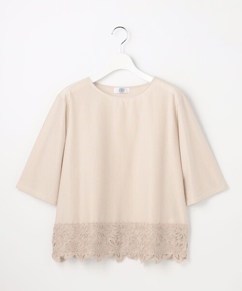 J.PRESS（ジェイプレス）の「【一枚で着映え】ストライプレース クルーネック カットソー（Tシャツ/カットソー・レディース・ネイビー系1/ベージュ系1/ブラウン系1・MEDIUM/LARGE）」の10枚目の写真