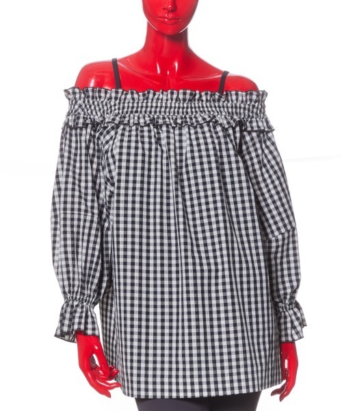 DOUBLE STANDARD CLOTHING(ダブルスタンダードクロージング)の「ギンガムチェックオフショルダーブラウス(WEB限定)(シャツ/ブラウス・レディース・チェック・FREE)」の2枚目の写真