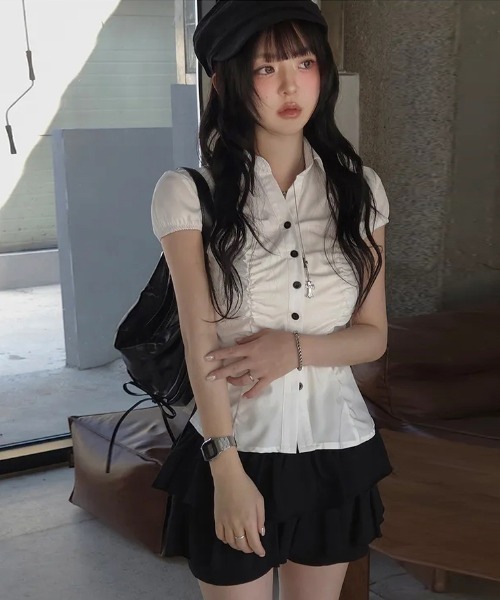 Aelina(エリナ)の「ボタンダウンシングルブレストタイトブラウス(シャツ/ブラウス・レディース・ホワイト・FREE)」の12枚目の写真