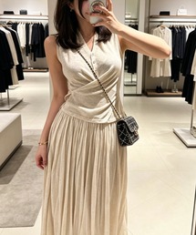 カシュクールトップス×プリーツスカートセットアップ