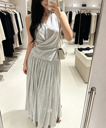 カシュクールトップス×プリーツスカートセットアップ