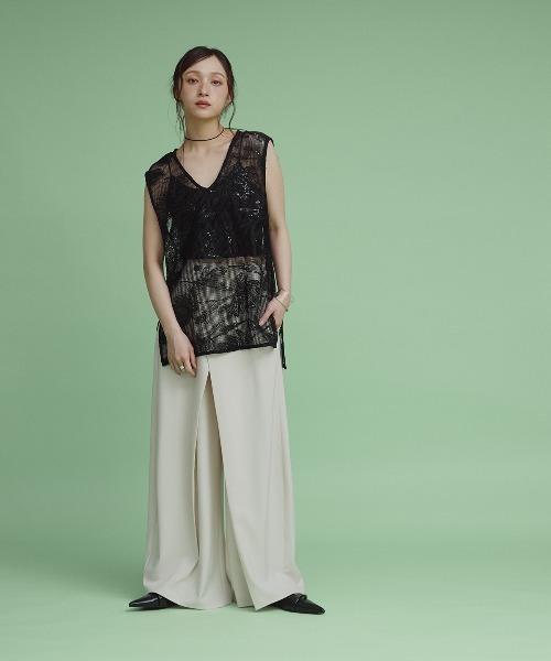 W:Huku(フーク)の「【W:Huku / メッシュ エンブロイダリー】ノースリーブ シアートップス / Mesh Embroidered Sleeveless Top(ベスト・レディース・ブラック/ブラックミックス/アイボリー・FREE)」の10枚目の写真