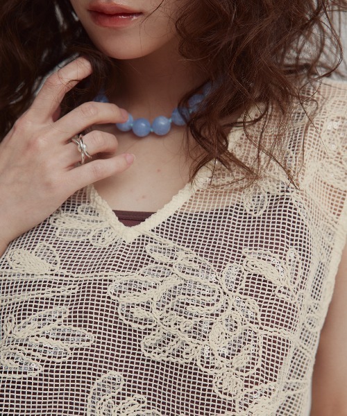 W:Huku(フーク)の「【W:Huku / メッシュ エンブロイダリー】ノースリーブ シアートップス / Mesh Embroidered Sleeveless Top(ベスト・レディース・ブラック/ブラックミックス/アイボリー・FREE)」の12枚目の写真