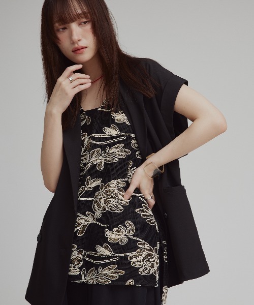 W:Huku(フーク)の「【W:Huku / メッシュ エンブロイダリー】ノースリーブ シアートップス / Mesh Embroidered Sleeveless Top(ベスト・レディース・ブラック/ブラックミックス/アイボリー・FREE)」の16枚目の写真