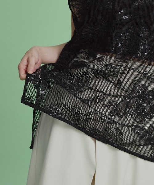 W:Huku(フーク)の「【W:Huku / メッシュ エンブロイダリー】ノースリーブ シアートップス / Mesh Embroidered Sleeveless Top(ベスト・レディース・ブラック/ブラックミックス/アイボリー・FREE)」の19枚目の写真