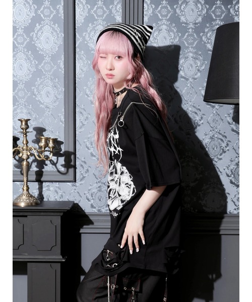 NOEMIE（ノエミー）の「鉄線チェーンねこダメージユニセックスTシャツ（Tシャツ/カットソー・レディース・オフホワイト/ブラック/ブルー系その他・M）」の11枚目の写真