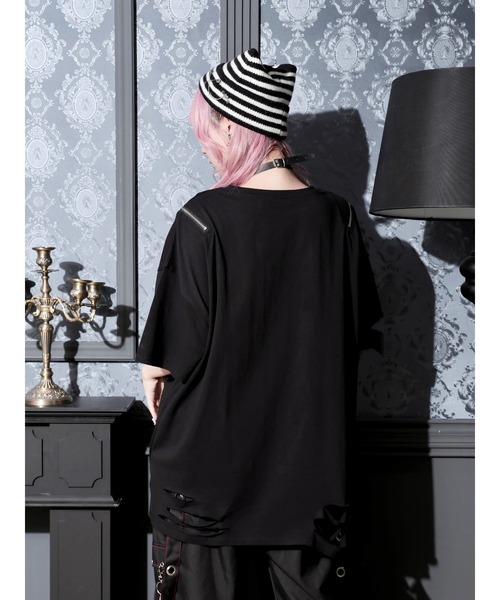 NOEMIE（ノエミー）の「鉄線チェーンねこダメージユニセックスTシャツ（Tシャツ/カットソー・レディース・オフホワイト/ブラック/ブルー系その他・M）」の12枚目の写真