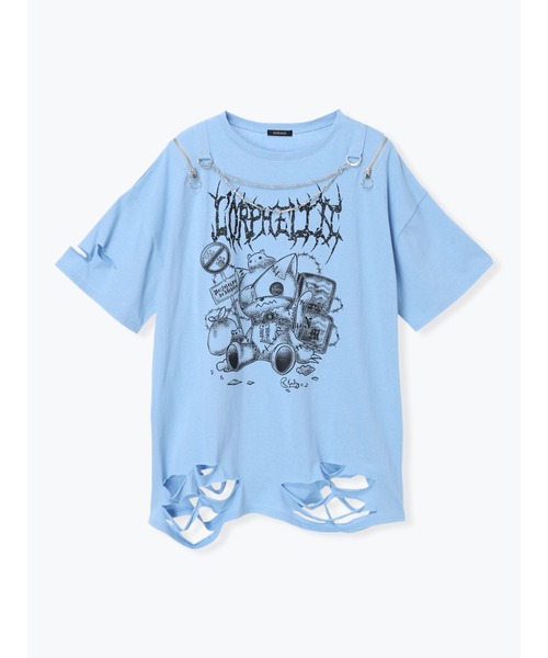 NOEMIE（ノエミー）の「鉄線チェーンねこダメージユニセックスTシャツ（Tシャツ/カットソー・レディース・オフホワイト/ブラック/ブルー系その他・M）」の16枚目の写真