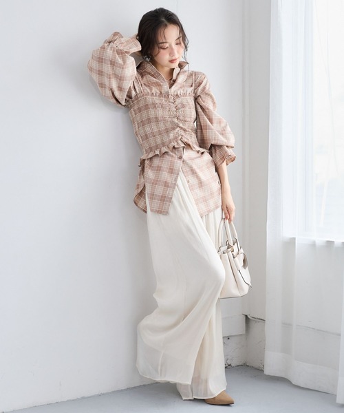 mysty woman(ミスティウーマン)の「2Pチェック柄シャツ長袖 1055370(シャツ/ブラウス・レディース・ベージュ/ワインレッド/ブラック・FREE)」の22枚目の写真