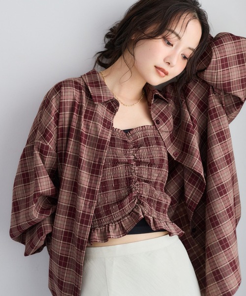 mysty woman(ミスティウーマン)の「2Pチェック柄シャツ長袖 1055370(シャツ/ブラウス・レディース・ベージュ/ワインレッド/ブラック・FREE)」の10枚目の写真