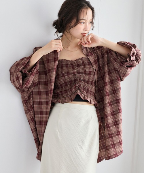 mysty woman(ミスティウーマン)の「2Pチェック柄シャツ長袖 1055370(シャツ/ブラウス・レディース・ベージュ/ワインレッド/ブラック・FREE)」の11枚目の写真